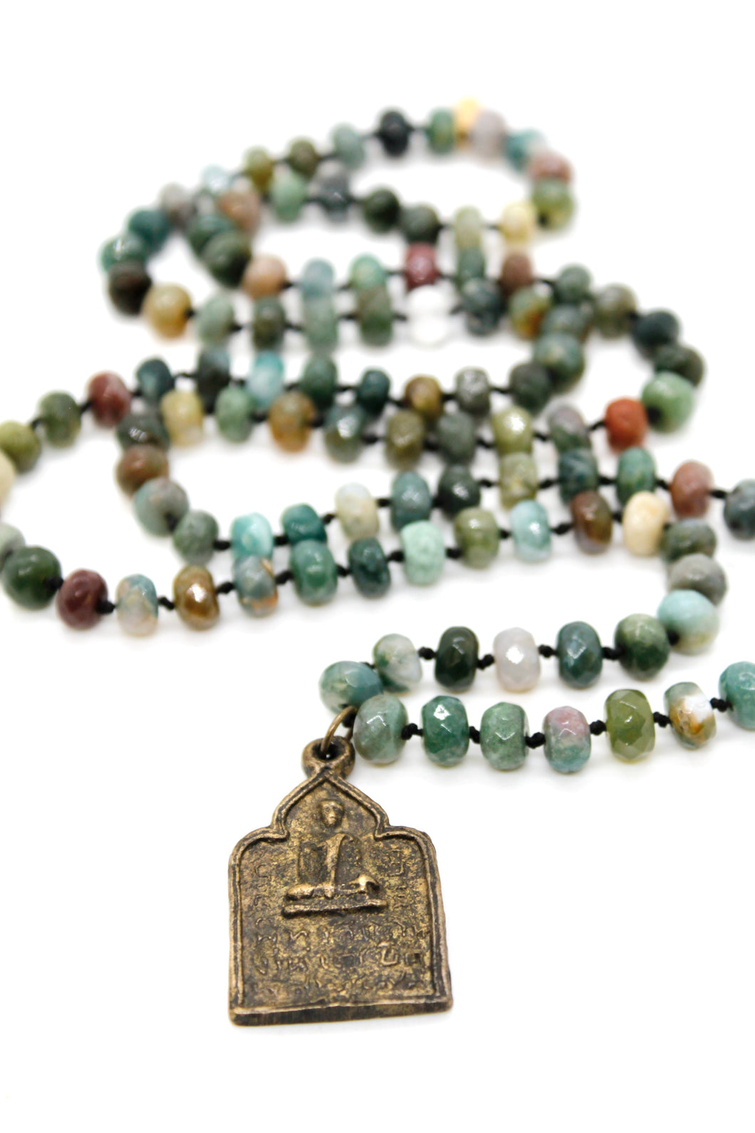 Thai Buddha Amulet Hand Knotted Stone Necklace -Buddha Collection-