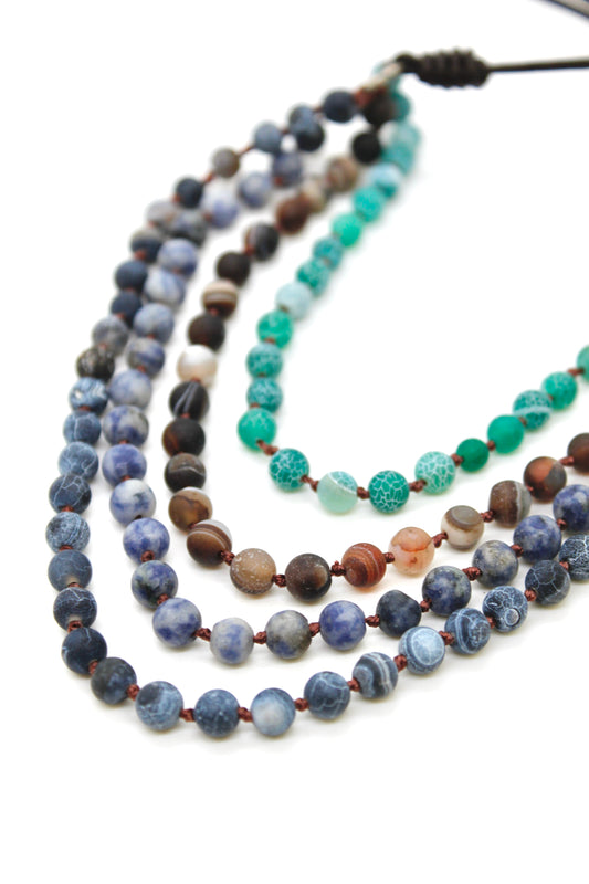 Semi Precious Stone Multi Strand Short Necklace - NLS-M15