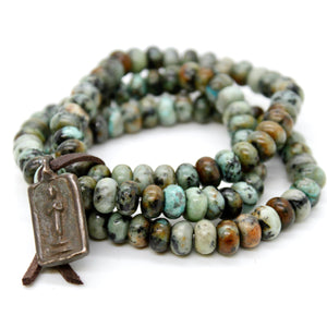 African Turquoise Reversible Buddha Charm Bracelet -Buddha Collection-