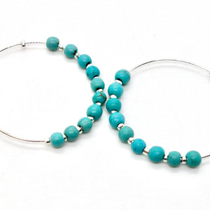 Turquoise Bead Silver Hoop Earrings E7-006S -Stone Collection-