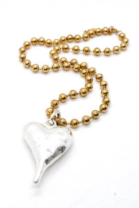 Single Gold Ball Chain Necklace with Silver Puffy Heart Charm N2-S2179g -The Classics Collection-