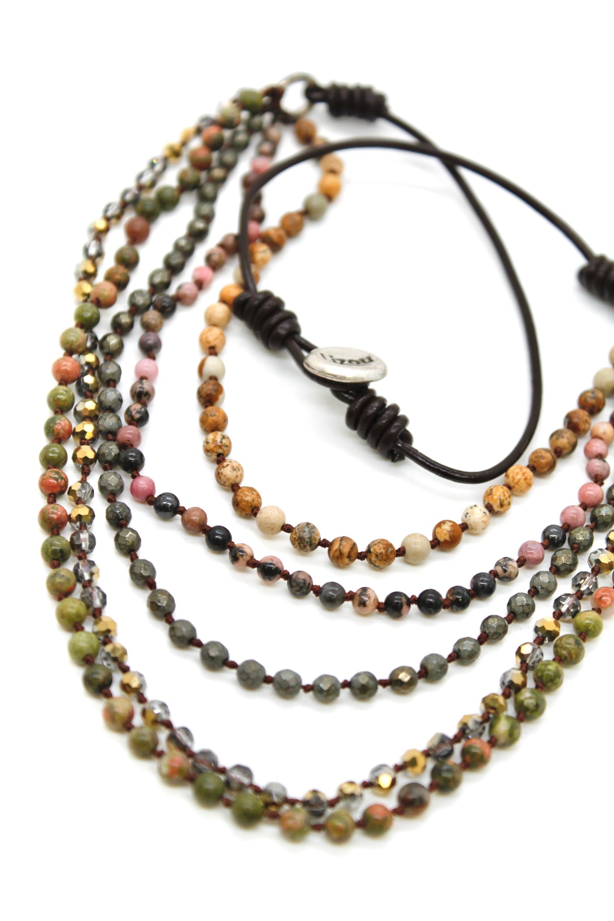 Semi Precious Stone Multi Strand Short Necklace - NLS-Syrup