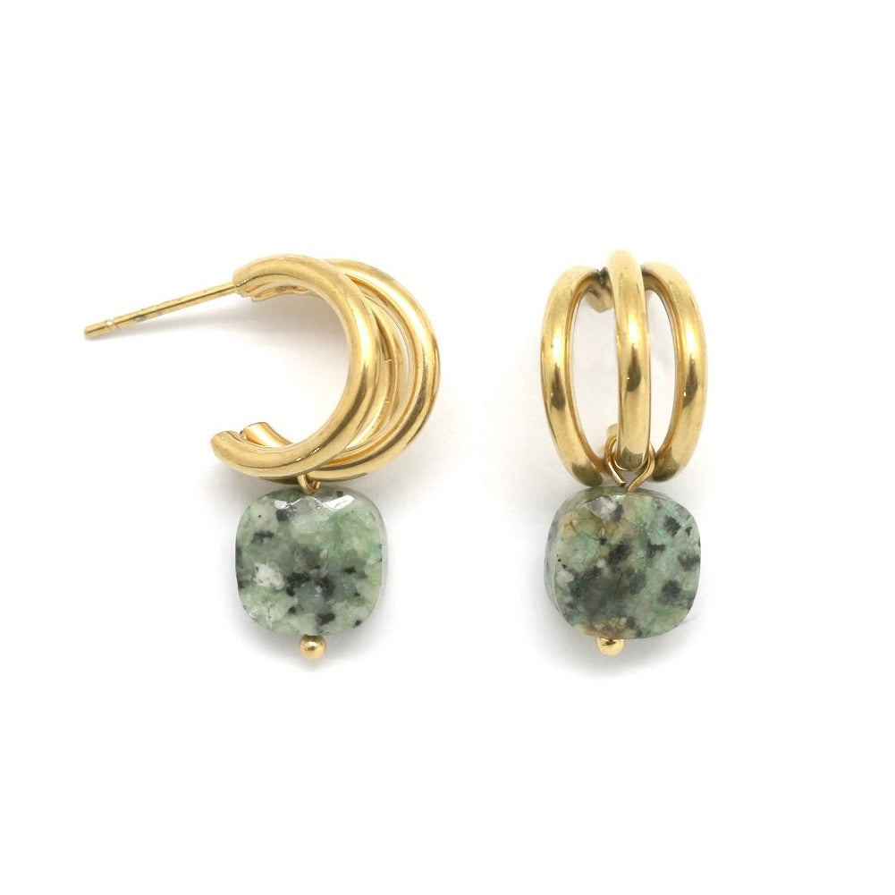 Square Faceted African Turquoise Mini Gold Earrings -French Flair Collection-