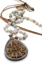 Load image into Gallery viewer, Long Amazonite and Leather Hand Knotted Long Necklace with Large Buddha Charm -The Buddha Collection- NL-AZL-120
