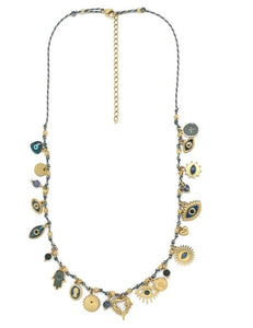 Multi Mini Charms Navy String Necklace - N2-2644A