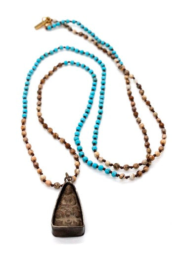Buddha Necklace 72 - Turquoise and Jasper Buddha Necklace - One of a Kind -