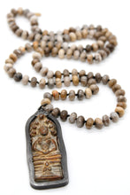 Load image into Gallery viewer, Sitting Buddha Amulet Pendant on Silver Leaf Jasper Stone Necklace
