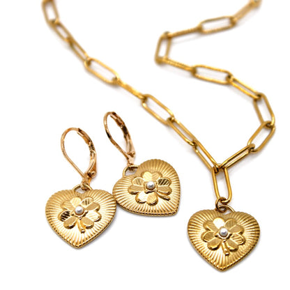 Gold Heart Shamrock Earrings - E9-113