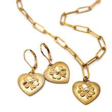 Load image into Gallery viewer, Gold Heart Shamrock Earrings - E9-113
