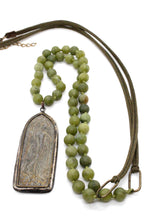 Load image into Gallery viewer, Buddha Necklace 61 - Agate and Leather Buddha Necklace - One of a Kind -
