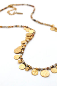 Short Mini Gold Disc Charm Crazy Agate Necklace - N2-2612CA