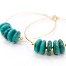 Load image into Gallery viewer, Delicate Turquoise Large Gold Hoop Earrings E7-014l
