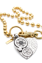 Load image into Gallery viewer, Steam Punk Silver Heart Necklace Single Gold Chain Claw Clasp
