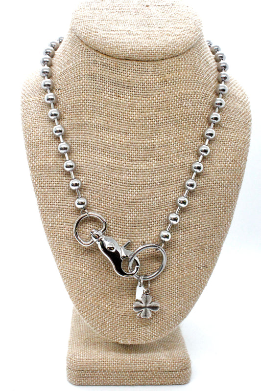 Lucky Shamrock Necklace Single Silver Chain Claw Clasp