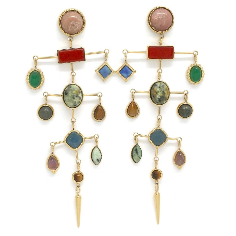 Museum Style Artsy Semi Precious Stone Mobile Earrings - E4-304