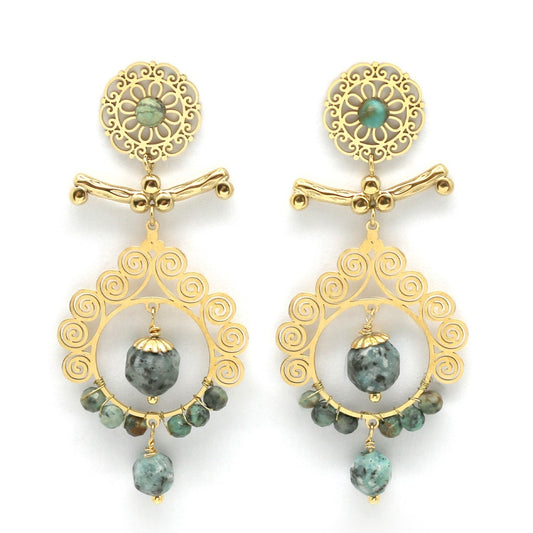 Branch African Turquoise and Gold Dangle Earrings - E4-279