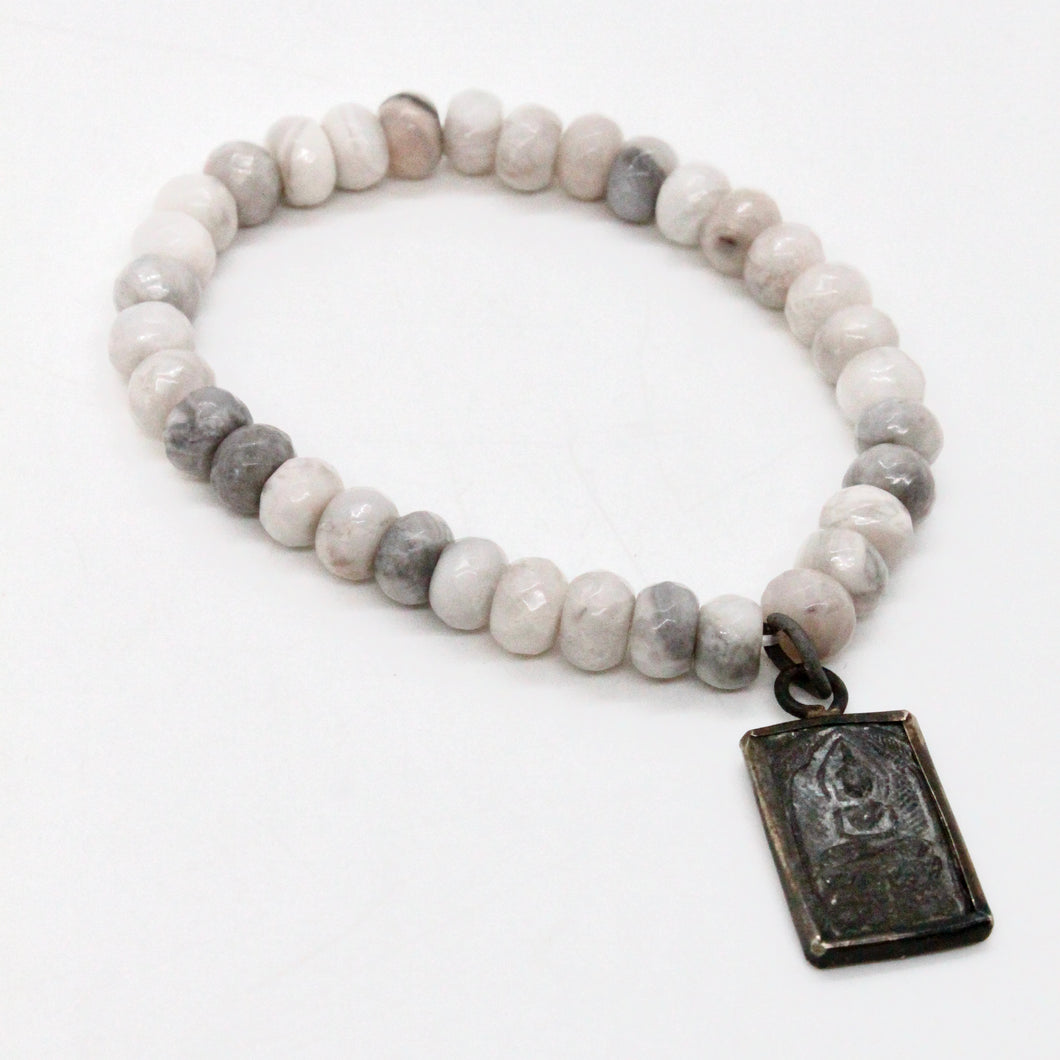 White Lace Agate Buddha Bracelet -Buddha Collection-