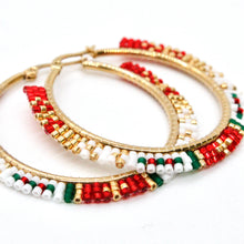 Load image into Gallery viewer, Beautiful Red and Green Japanese Seed Bead Hoop Earrings -Seeds Collection-
