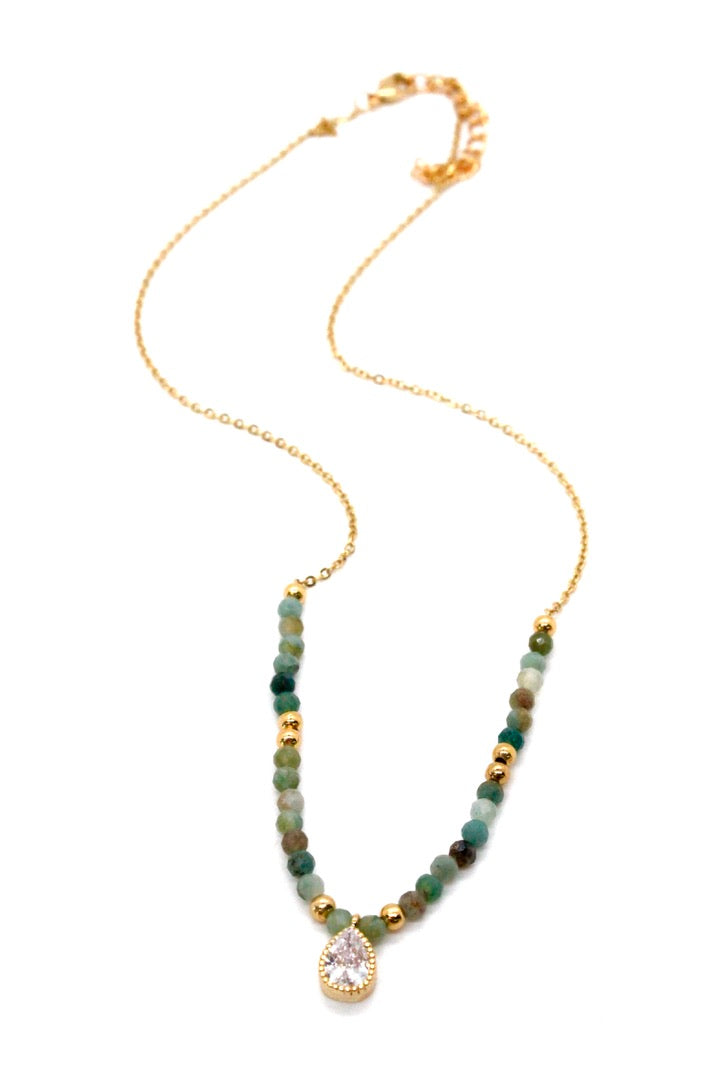 African Turquoise Necklace with Zircon Drop -French Flair Collection-