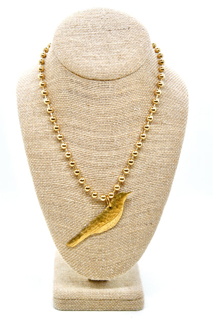 Perched Brass Bird Convertible Gold Chain Necklace