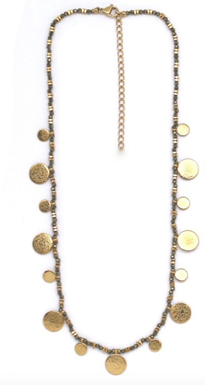 Museum Style Faceted Pyrite Short Necklace with 24K Gold Plate Mini Charms