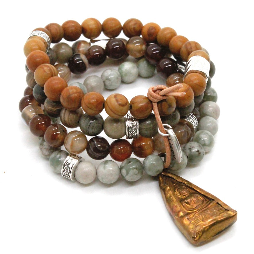 Chunky Stone Bracelet with Reversible Copper Buddha Charm -The Buddha Collection- BL-M40-GB