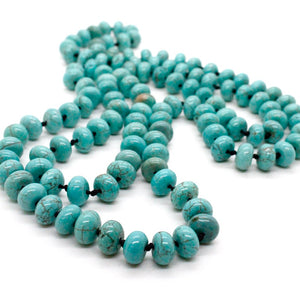 Hand-Knotted Long Turquoise Rondelle Bead Necklace