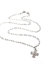 Load image into Gallery viewer, Extra Long Silver Chain Necklace with Sterling Cross Heart Charm -French Medals Collection-
