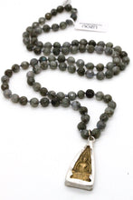 Load image into Gallery viewer, Long Labradorite Hand Knotted Necklace with Reversible Two Tone Buddha Charm -The Buddha Collection- NL-LB-B
