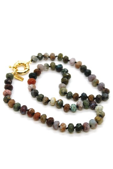 Hand-Knotted Short Faceted Indian Agate Beaded Necklace - NLS-IA