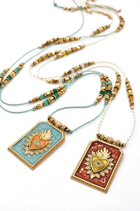 Turquoise Heart Fire Enamel Long Necklace N2-2449 -French Flair Collection-