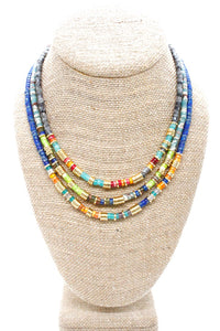 Bright Stone and Gold Beaded Short Necklace -French Flair Collection-