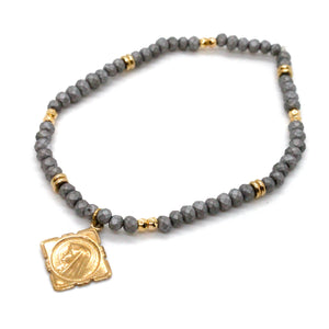 Matte Crystal Bracelet with Gold French Religious Charms -French Medals Collection-