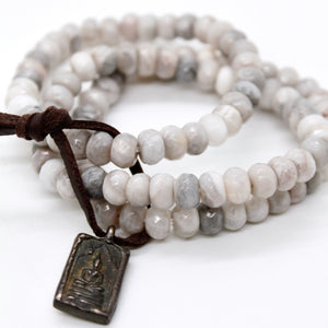 Faceted White Lace Jasper Buddha Charm Bracelet -Buddha Collection-