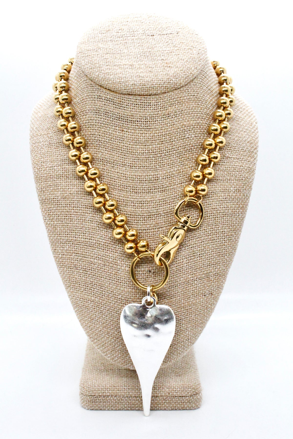 Extra Large Silver Heart Pendant Convertible Gold Chain Necklace