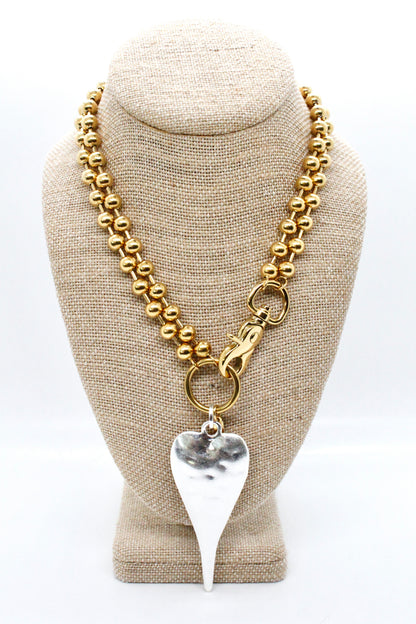 Extra Large Silver Heart Pendant Convertible Gold Chain Necklace
