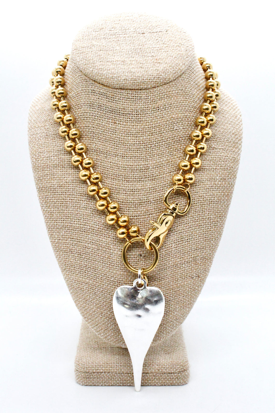 Extra Large Silver Heart Pendant Convertible Gold Chain Necklace