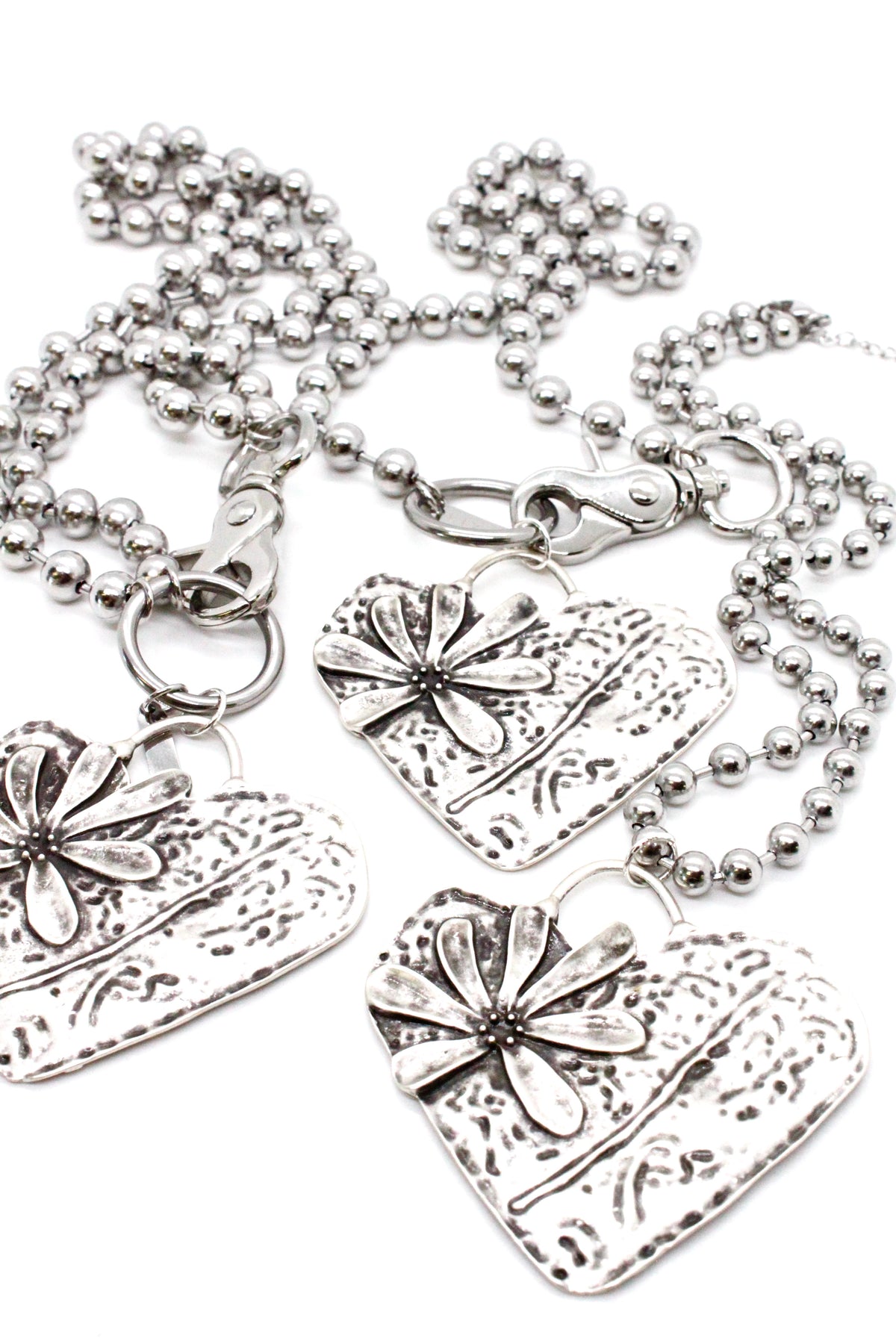 Heart Flower Pendant Convertible Silver Chain Necklace