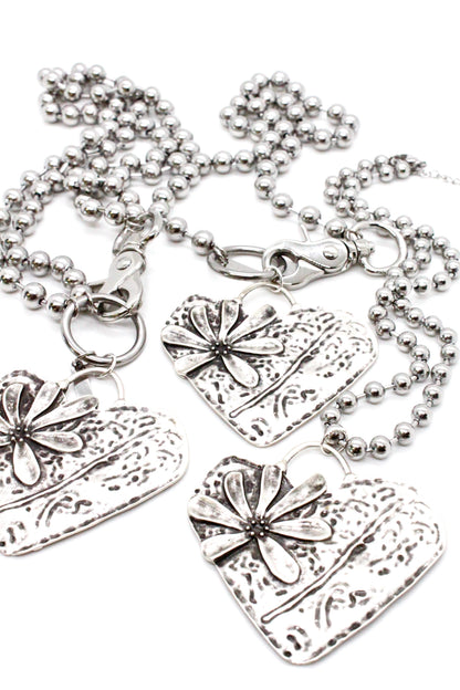 Heart Flower Pendant Convertible Silver Chain Necklace