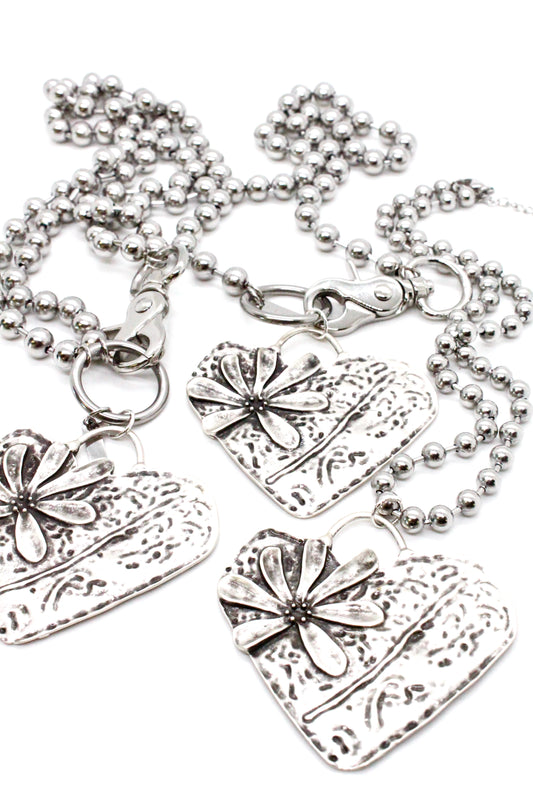 Heart Flower Pendant Convertible Silver Chain Necklace