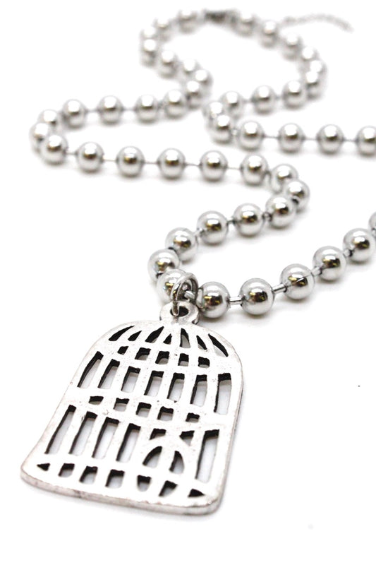 Single Silver Ball Chain Necklace with Silver Bird Cage N2-S885 -The Classics Collection-