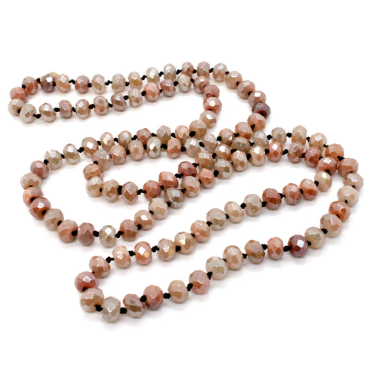 Hand-Knotted Long Peach Agate Bead Necklace - NL-PA