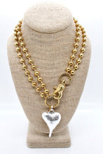 Load image into Gallery viewer, Heavy Silver Heart Pendant Convertible Gold Chain Necklace
