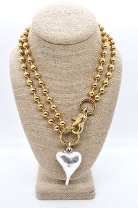 Heavy Silver Heart Pendant Convertible Gold Chain Necklace
