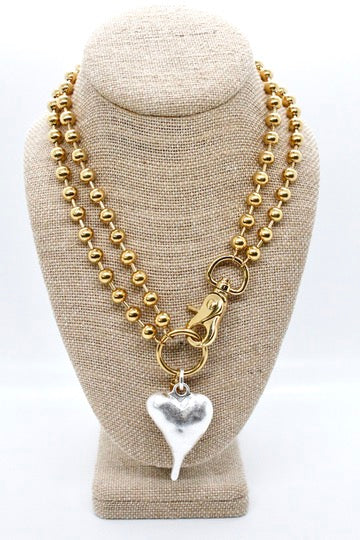 Heavy Silver Heart Pendant Convertible Gold Chain Necklace