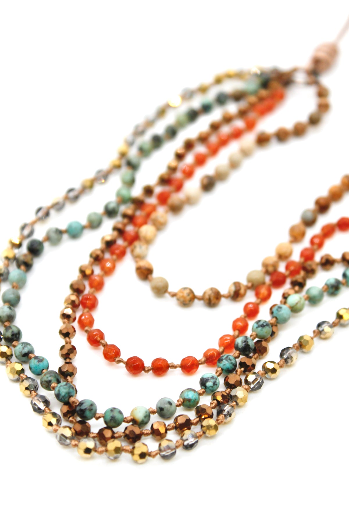 Semi Precious Stone Multi Strand Short Necklace - NLS-Mud