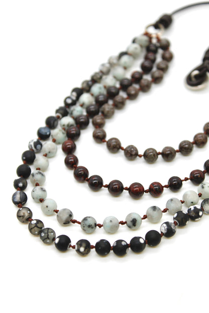 Semi Precious Stone Multi Strand Short Necklace - NLS-M36