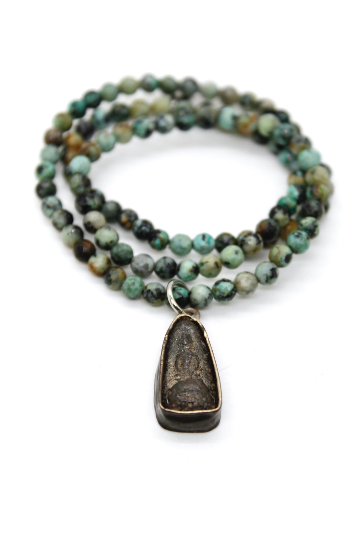 African Turquoise Stretch Necklace with Small Buddha -Buddha Collection-