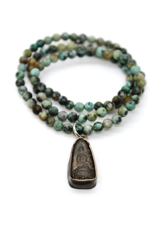 African Turquoise Stretch Necklace with Small Buddha -Buddha Collection-