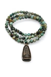 African Turquoise Stretch Necklace with Small Buddha -Buddha Collection-